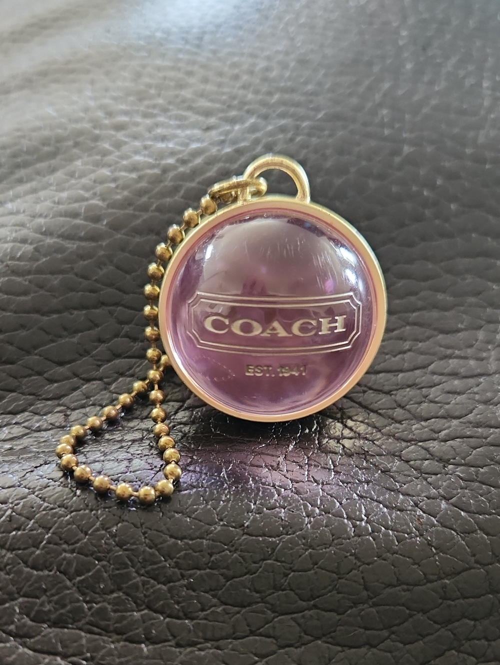 Coach Gold Banded Pink Purple Transparent Sphere Bag Charm Keychain